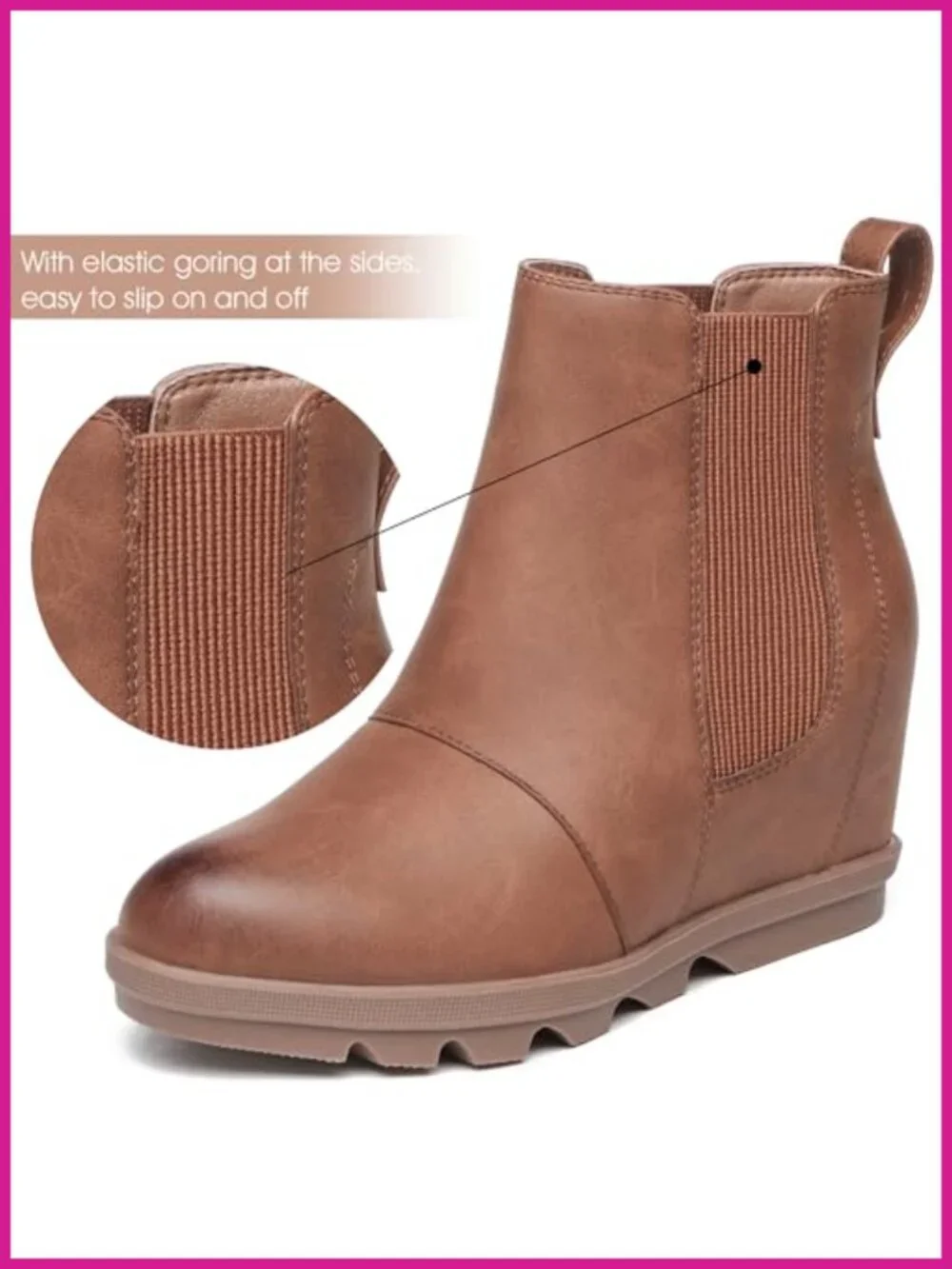 Hidden Heel Chelsea Ankle Wedge Boots Faux Leather Comfort
